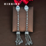 HIBRIDE Clear Cubic Zircon Chain Tassel Earrings Pendientes Boucle d'oreille E-833