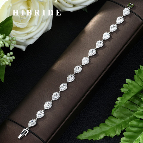 HIBRIDE Elegant Water Drop Shape Cubic Zirconia Strand Bracelet Bangles B-86