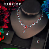 HIBRIDE Fashion Design Red Flower Shape Necklace Jewelry Sets