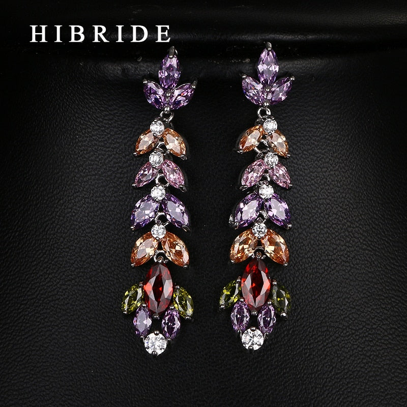 HIBRIDE Zircon Stone Long Drop Earrings E-39