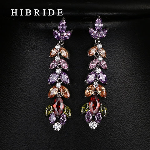 HIBRIDE Zircon Stone Long Drop Earrings E-39