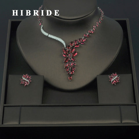 HIBRIDE White Gold Color AAA CZ  Bridal Earrings and Necklace Sets