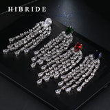 HIBRIDE Zircon Tassel Earring Rhodium Plated Earrings E-56