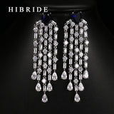 HIBRIDE Zircon Tassel Earring Rhodium Plated Earrings E-56