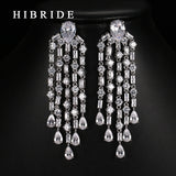 HIBRIDE Zircon Tassel Earring Rhodium Plated Earrings E-56