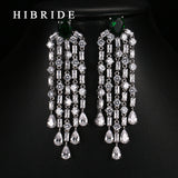 HIBRIDE Zircon Tassel Earring Rhodium Plated Earrings E-56