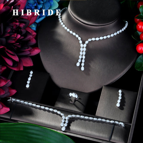 HIBRIDE Flower Leaf  Nigerian Cubic Zirconia Necklace Dubai Jewelry Set N-49