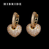 HIBRIDE Heart Hoop Earrings Micro Zircon Pave  Brincos E-388