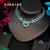 HIBRIDE Shiny Green Cubic Necklace& Earrings Set