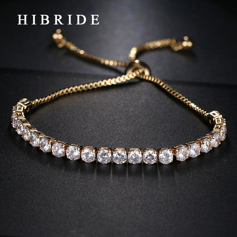 HIBRIDE AAA Cubic Zircon Gold-Color Adjustable Chain Bangles