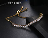 HIBRIDE AAA Cubic Zircon Gold-Color Adjustable Chain Bangles