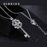 HIBRIDE Rhodium Plated  Key Shape Cubic Zirconia Pendants Necklace