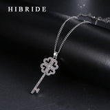 HIBRIDE Rhodium Plated  Key Shape Cubic Zirconia Pendants Necklace
