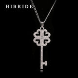 HIBRIDE Rhodium Plated  Key Shape Cubic Zirconia Pendants Necklace