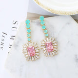 HIBRIDE Large Multi-color Stone Square Shape Long Dangle Earrings E-492