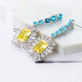 HIBRIDE Large Multi-color Stone Square Shape Long Dangle Earrings E-492