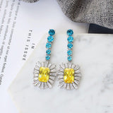 HIBRIDE Large Multi-color Stone Square Shape Long Dangle Earrings E-492