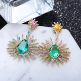 HIBRIDE Large Zircon Stone Blue Green Post Zircon Inlay Fashion Thick Style Earrings E-627