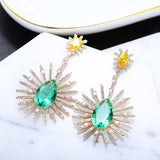 HIBRIDE Large Zircon Stone Blue Green Post Zircon Inlay Fashion Thick Style Earrings E-627