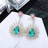 HIBRIDE Large Zircon Stone Blue Green Post Zircon Inlay Fashion Thick Style Earrings E-627