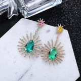 HIBRIDE Large Zircon Stone Blue Green Post Zircon Inlay Fashion Thick Style Earrings E-627