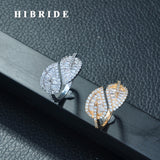 HIBRIDE Latese Fashion Micro Pave CZ Leave Shape Ring