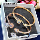 HIBRIDE Luxury AAA Cubic Zircon Pave Open Cuff Bangles&Bracelets