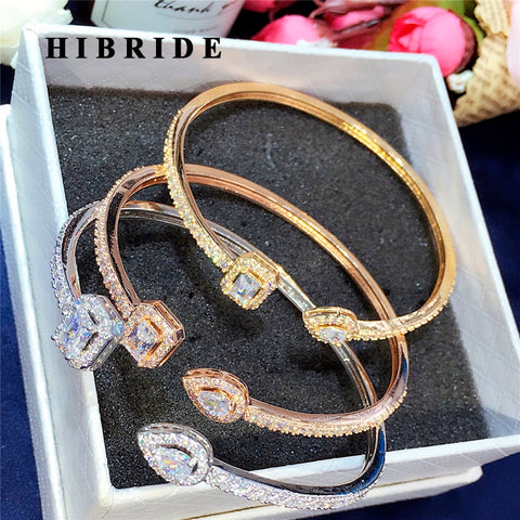 HIBRIDE Luxury AAA Cubic Zircon Pave Open Cuff Bangles&Bracelets
