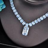 HIBRIDE AAA Cubic Zirconia Necklace Rectangle Shape Full CZ Pendant Necklace