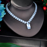 HIBRIDE AAA Cubic Zirconia Necklace Rectangle Shape Full CZ Pendant Necklace