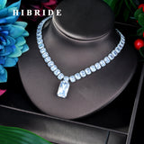 HIBRIDE AAA Cubic Zirconia Necklace Rectangle Shape Full CZ Pendant Necklace