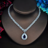 HIBRIDE Luxury Blue Water Drop AAA Cubic Zirconia Jewelry Set