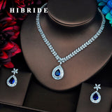 HIBRIDE Luxury Blue Water Drop AAA Cubic Zirconia Jewelry Set