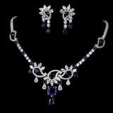 HIBRIDE Luxury Blue and White Cubic Zircon Bridal Flower Shape Necklace And Drop Earring Sets