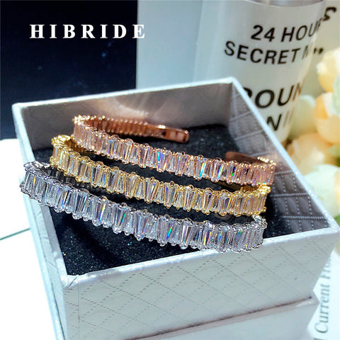 HIBRIDE Clear Baguette Cubic Zircon Women Cuff Bangles&Bracelets B-119