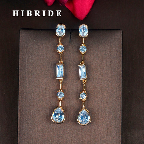 HIBRIDE Luxury Clear Full Cubic Zirconia Pear Cut Drop Earrings E-764