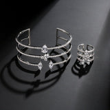 HIBRIDE Luxury Cubic ZirconBangle Ring Sets Water Drop Crystal Cuff Bracelets Bangle