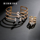 HIBRIDE Luxury Cubic ZirconBangle Ring Sets Water Drop Crystal Cuff Bracelets Bangle