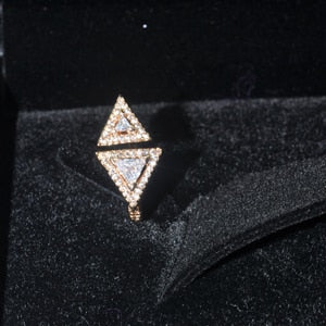 HIBRIDE Luxury Design Triangle Clear Cubic  Ring Rose Gold-Color Adjustable