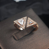 HIBRIDE Luxury Design Triangle Clear Cubic  Ring Rose Gold-Color Adjustable