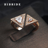 HIBRIDE Luxury Design Triangle Clear Cubic  Ring Rose Gold-Color Adjustable