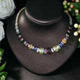 HIBRIDE Multicolor Stone AAA Cubic Zirconia Square Shape Wedding Necklace
