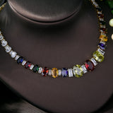 HIBRIDE Multicolor Stone AAA Cubic Zirconia Square Shape Wedding Necklace