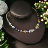 HIBRIDE Multicolor Stone AAA Cubic Zirconia Square Shape Wedding Necklace