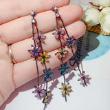 HIBRIDE Flower Design Long Drop Earrings E-946