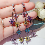 HIBRIDE Flower Design Long Drop Earrings E-946