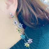 HIBRIDE Flower Design Long Drop Earrings E-946