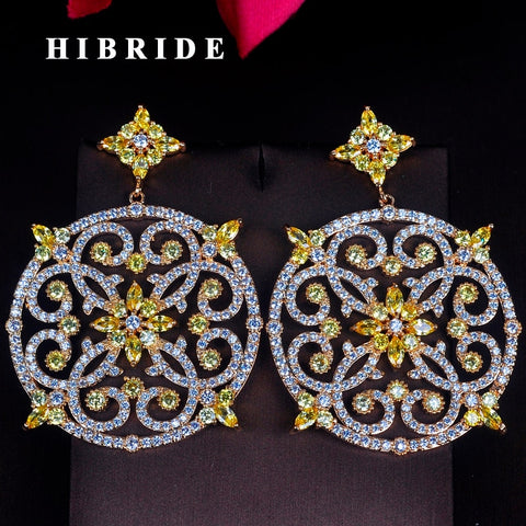HIBRIDE Flower Shape Gold Cubic Zirocnia Earrings E-714