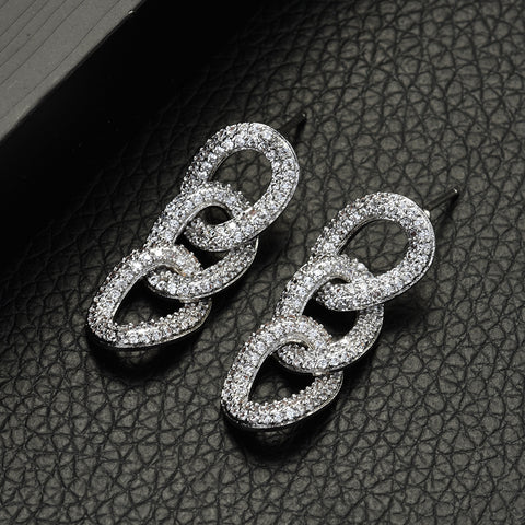 HIBRIDE Luxury Geometric Design Full Mirco Paved AAA Cubic Zirconia Earrings E-573