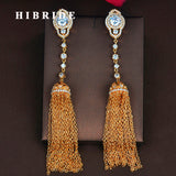HIBRIDE Luxury Gold Color Cubic Zircon Brincos Tassel Earring E-853